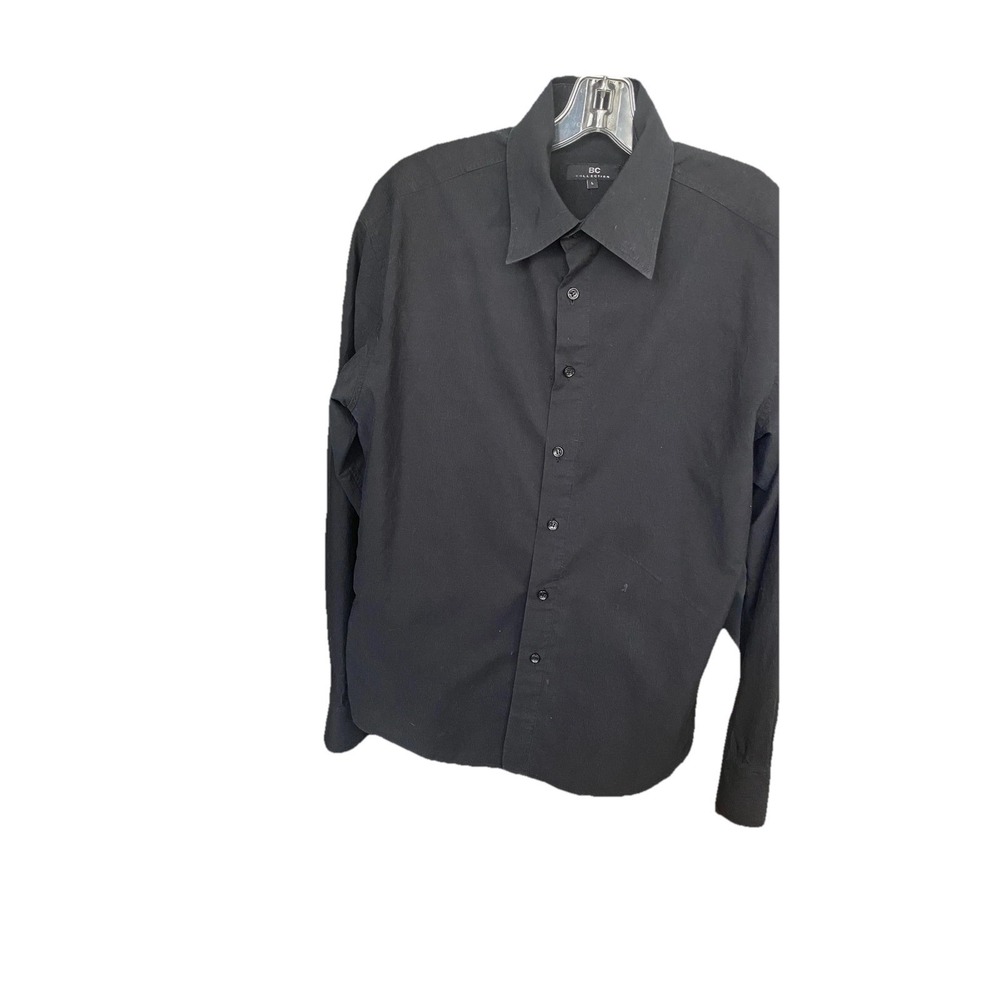 BC Collection Mens Long Sleeve Button Up Black  Dress Shirt Sz L